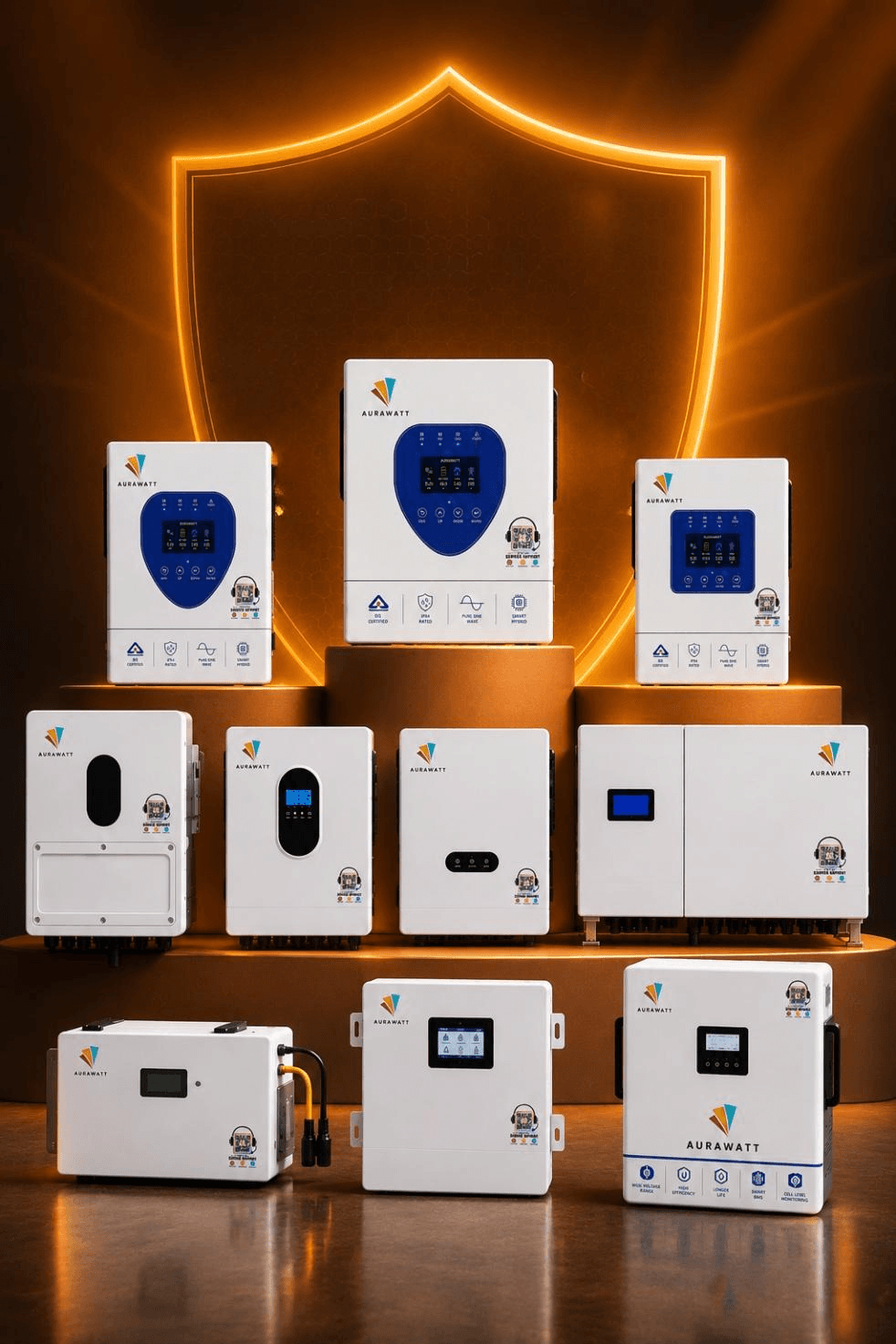Aurawatt hybrid inverter and battery protected by a warranty shield